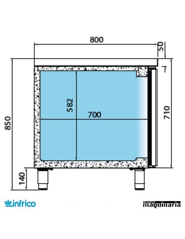 Mesa  pasteleria puerta cristal (161,8 x 80 cm) MR1620CR medidas