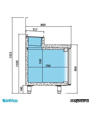 Mesa refrigerada para ensaladas (1618x800 cm) MR 1620 EN medidas