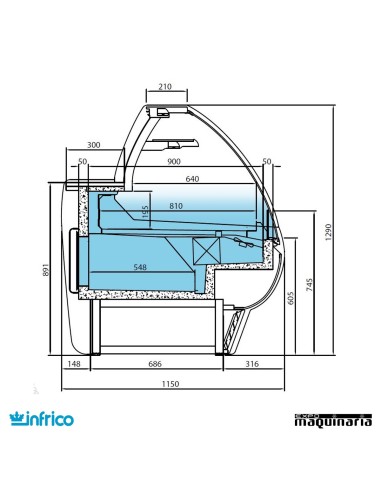 Vitrina semiestatica con reserva 2.5 m medidas