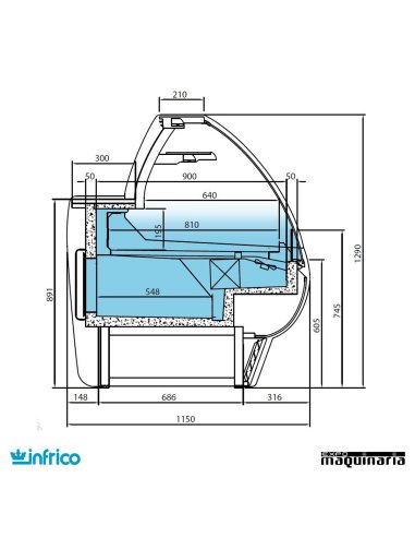 Vitrina Frio ventilado con reserva 2.5 m medidas