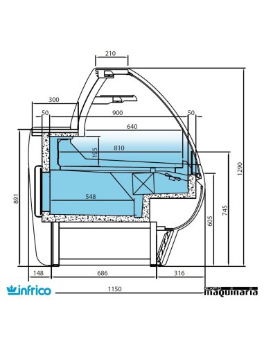 Vitrina Frio ventilado con reserva 1.25 m medidas