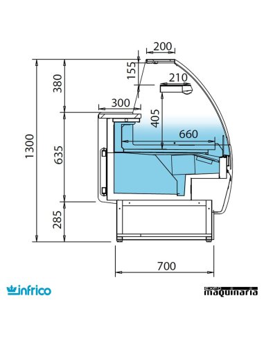 Vitrina cristal curvo frío estático con reserva 2.50m INVMB25R medidas