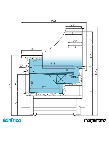 Vitrina Pastelería Cristal Recto Frío ventilado sin reserva 0.9m medidas