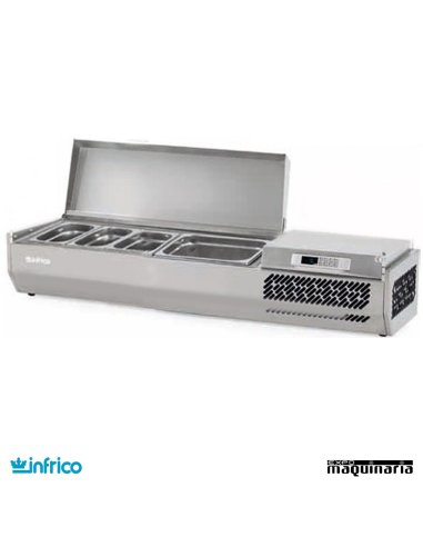 Vitrinas tapa inox pizzas para 3 cubetas de 1/3 y 1 de 1/2 tapa inox.