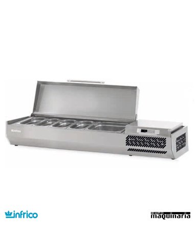 Vitrinas ingredientes pizzas 4 cubetas de 1/3 y 1 de 1/2