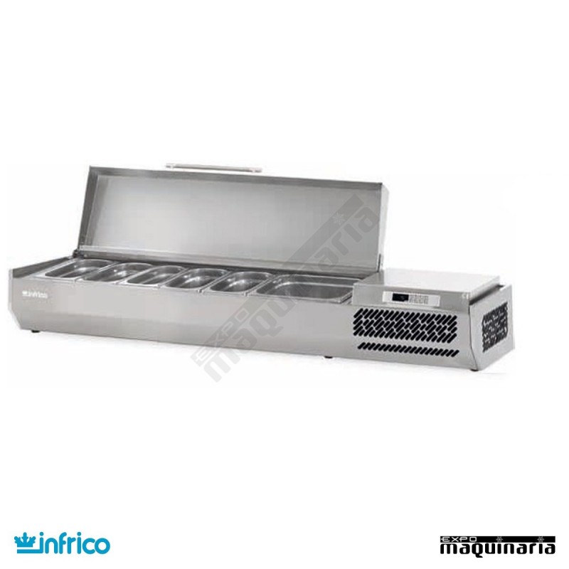 Vitrinas ingredientes pizzerias 5 cubetas GN 1/3 y 1 de 1/2 con tapa inox