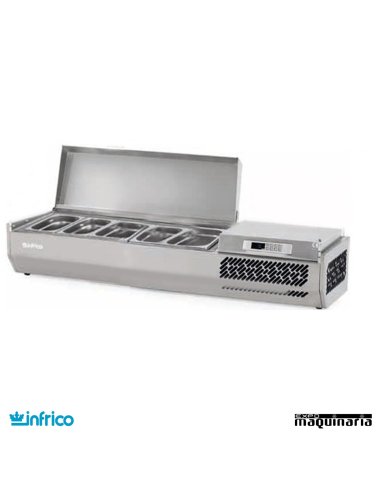 Vitrina ingredientes pizzas VIP1330B1/4TAPA 5 cubetas de 1/4