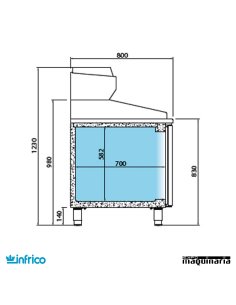 Mesa refrigerada para pizzas (230,5 x 80 cm) MP 2300 CN 2