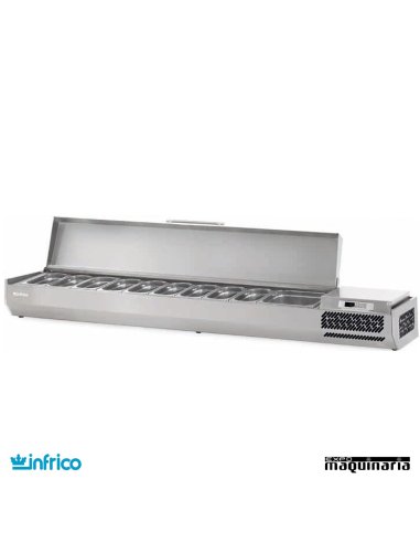 Vitrinas ingredientes pizzas 9 cubetas de 1/4 y 1 de 1/2 tapa inox