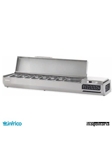 Vitrinas ingredientes pizzas 7 cubetas de 1/4 y 1 de 1/2 tapa inox