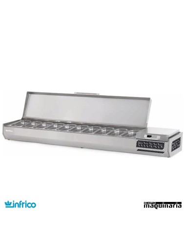 Vitrinas ingredientes pizzas para 10 cubetas de 1/3 tapa inox