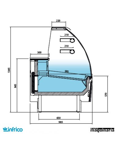 Vitrina Pastelería cristal curvo frío estático con reserva 1,88m VGL18C medidas