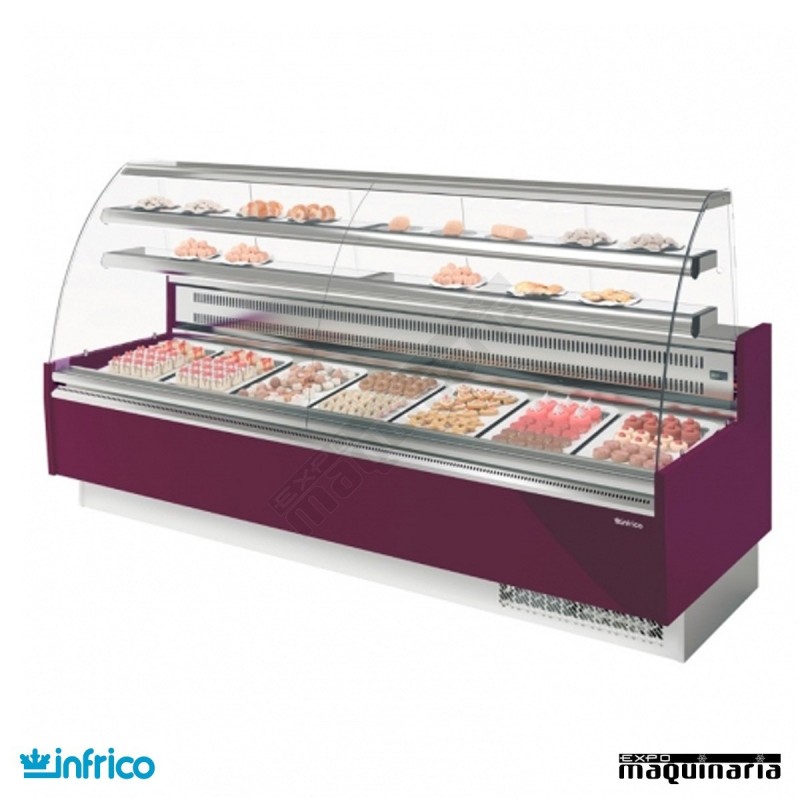 Vitrina Pastelería cristal curvo frío estático con reserva 2.5m VGL25C