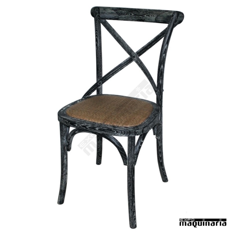 Silla de madera Bolero con respaldo negro lavado