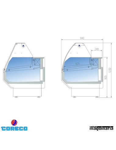 Vitrina expositora frío estático cristal curvo COCVED910C (105x90) medidas