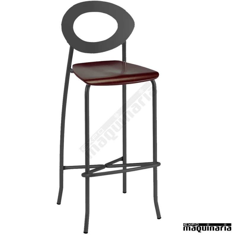 Taburete alto asiento madera 5R025MA armazón negro