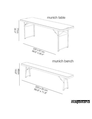 Banco con patas plegable ZOMUNICH BENCH (220 X 30 cm)