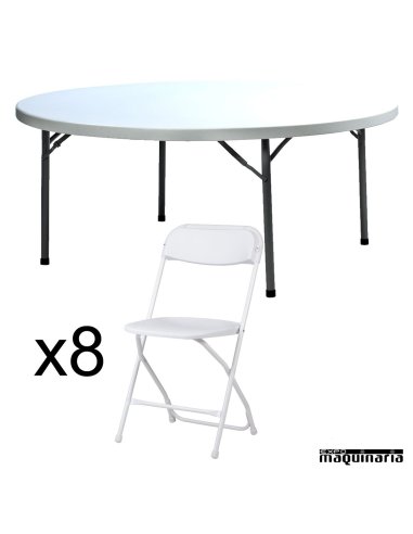 Conjunto de catering mesa redonda ZOPLANET180 + 8 sillas ZO ALEX