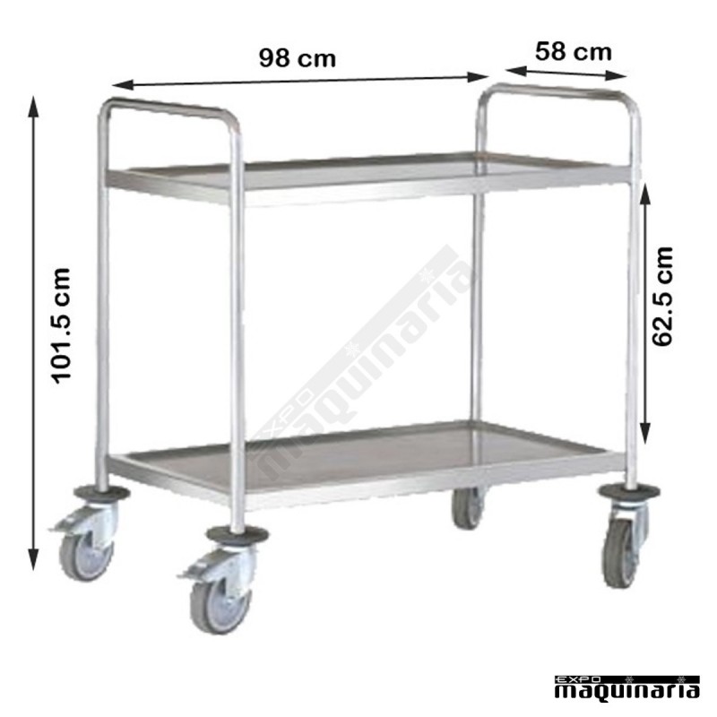 Carro de servicio acero inox 2 bandejas de 90 cm PU80250