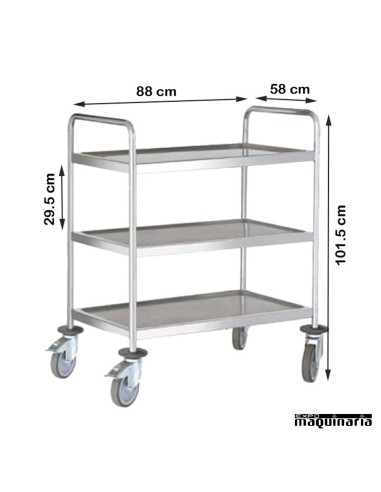 Carro de servicio acero inox 3 bandejas de 80 cm PU80270