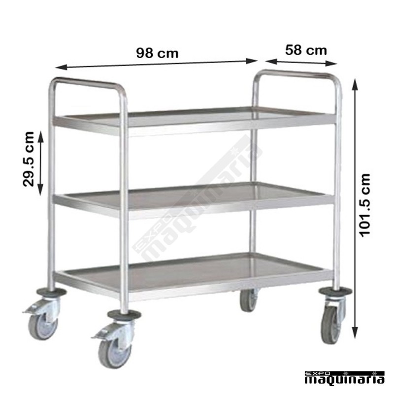 Carro de servicio acero inox 3 bandejas de 90 cm PU80280