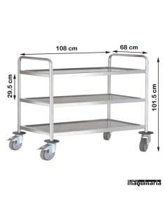 Carro de servicio acero inox 3 bandejas de 100 cm PU80290