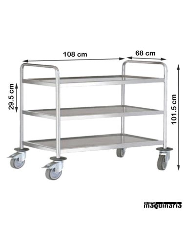 Carro de servicio acero inox 3 bandejas de 100 cm PU80290