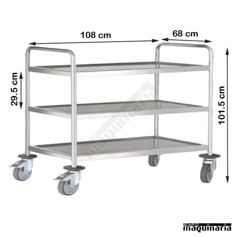 Carro de servicio acero inox 3 bandejas de 100 cm PU80290