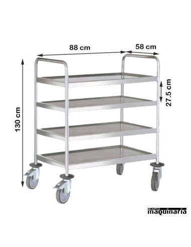 Carro de servicio acero inox 4 bandejas de 80 cm PU80300