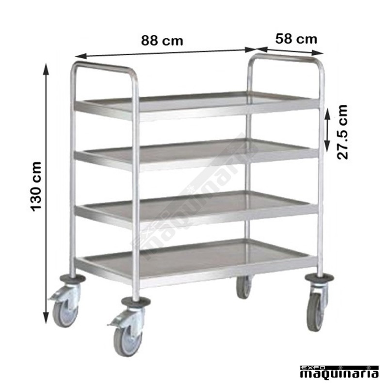 Carro de servicio acero inox 4 bandejas de 80 cm PU80300