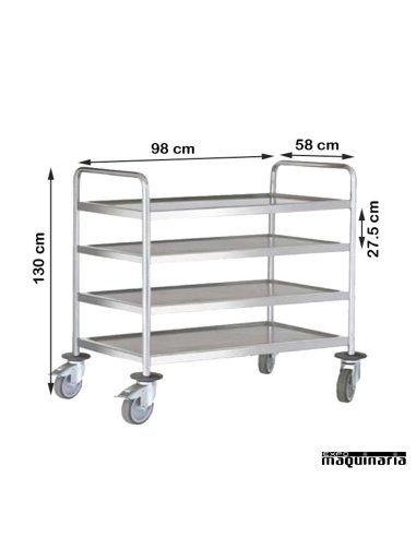 Carro de servicio acero inox 4 bandejas de 90 cm PU80310