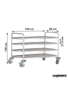 Carro de servicio acero inox 4 bandejas de 100 cm PU80320