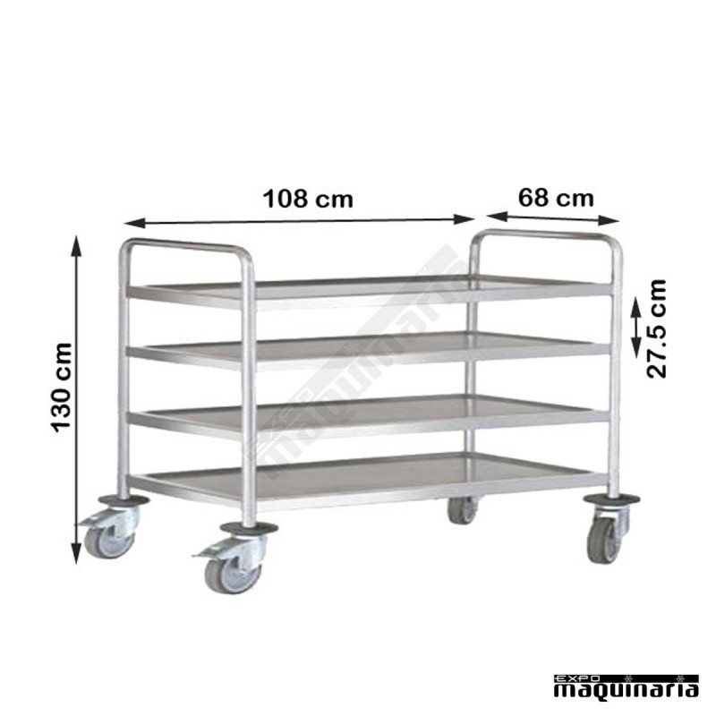 Carro de servicio acero inox 4 bandejas de 100 cm PU80320