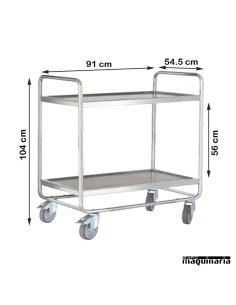Carro de servicio desmontable 2 bandejas 90 cm PU8340
