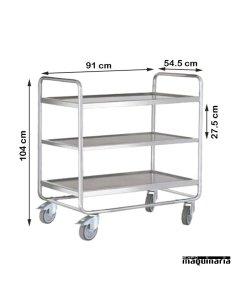 Carro de servicio desmontable 3 bandejas 90 cm PU8360