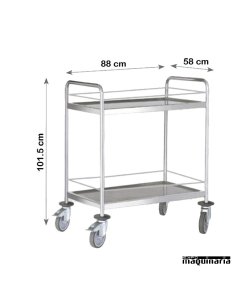 Carro de servicio con barandilla 2 bandejas de 80 cm PU80940