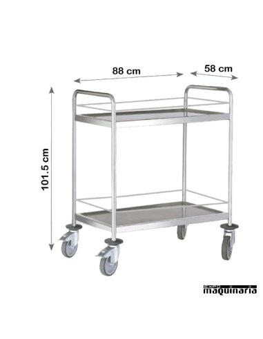 Carro de servicio con barandilla 2 bandejas de 80 cm PU80940