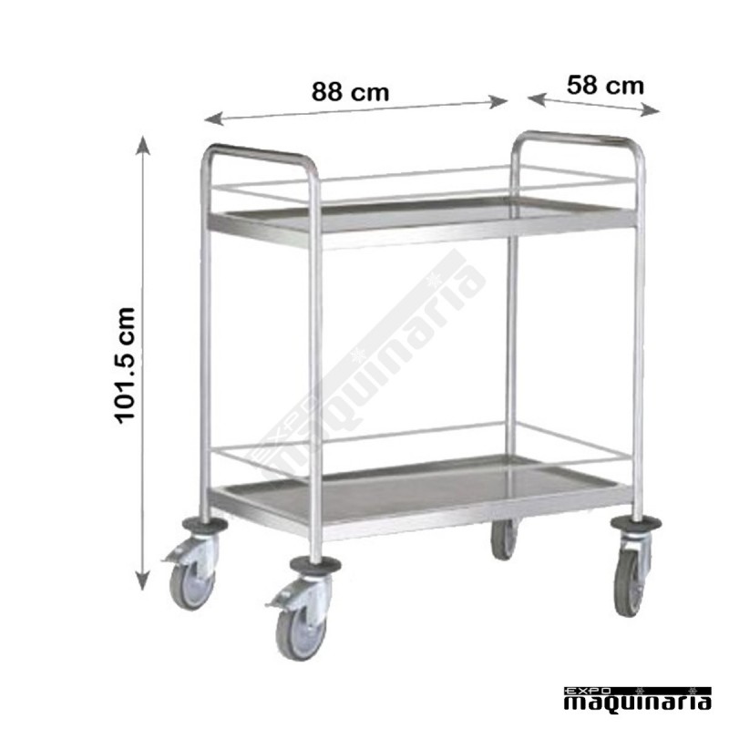 Carro de servicio con barandilla 2 bandejas de 80 cm PU80940