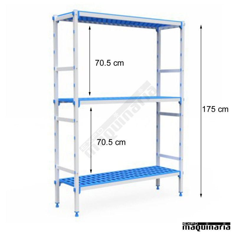 Estantería 3 niveles de aluminio y polipropileno. Fondo38.5