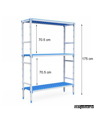 Estantería 3 niveles de aluminio y polipropileno. Fondo55.5