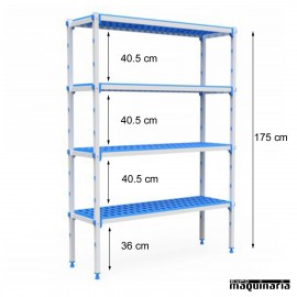 Estantería 4 niveles de aluminio y polipropileno. Fondo38.5