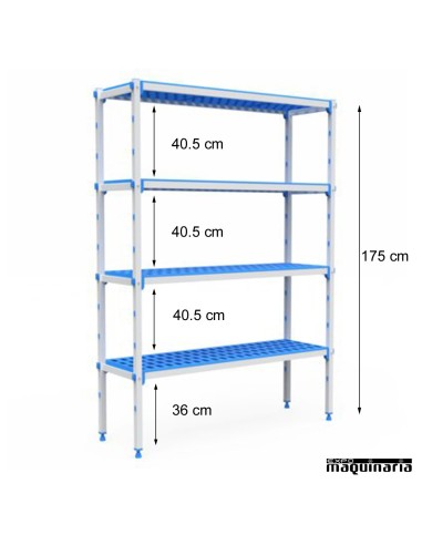 Estantería 4 niveles de aluminio y polipropileno. Fondo38.5