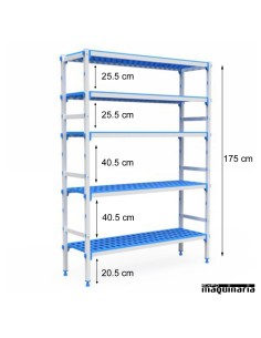 Estantería 5 niveles de aluminio y polipropileno. Fondo38.5