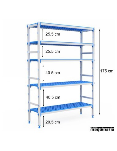 Estantería 5 niveles de aluminio y polipropileno. Fondo38.5