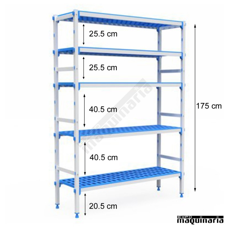 Estantería 5 niveles de aluminio y polipropileno. Fondo38.5