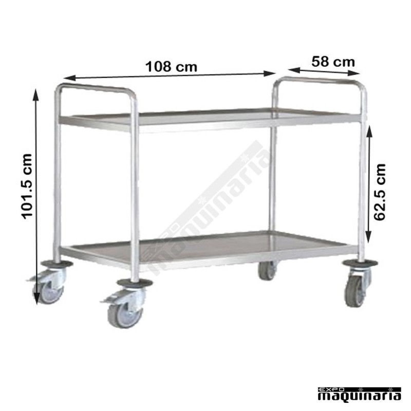 Carro de servicio acero inox 2 bandejas de 100 cm PU80260