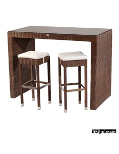 Mesa alta de rattan FAMODENA75 con tapa de cristal