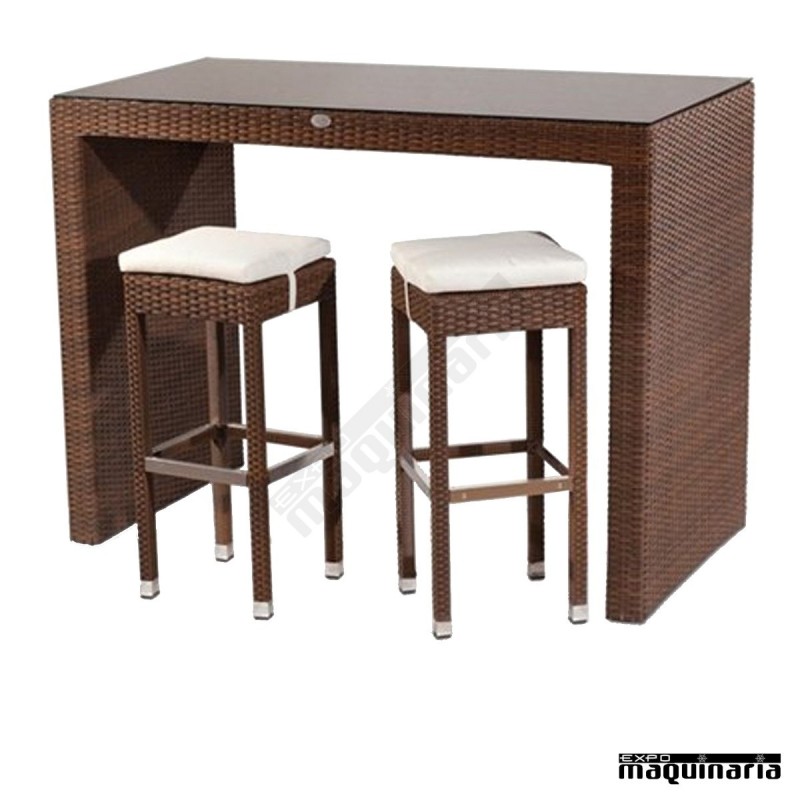 Mesa alta de rattan FAMODENA75 con tapa de cristal