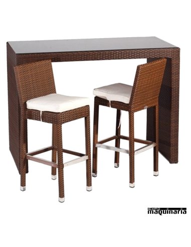 Taburete de médula de rattan  con respaldo FATRENTO con mesa Modena
