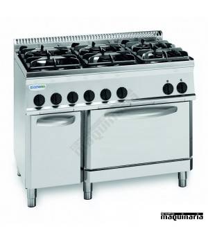 Cocina industrial a gas CLPF105G7 con 6 quemadores y horno